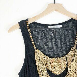 Monoreno Sleeveless Mini Knit Dress Women L Black Beaded Scoop Neck Crochet Boho